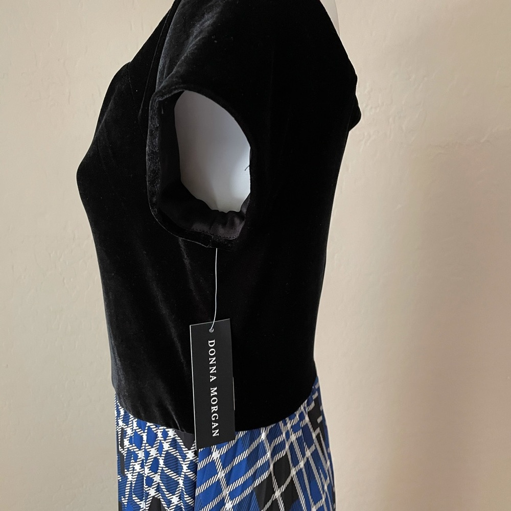 Donna Morgan off the shoulder velvet Bodice plaid - Picture 5 of 6